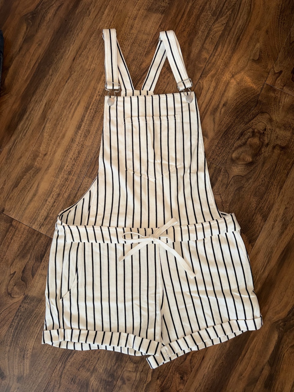 Z Supply Cream and Black Striped Short Overalls